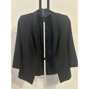 HM Black Open Front Blazer Jacket Womens US 6 Shawl Collar Ruched 3/4 Sleeve